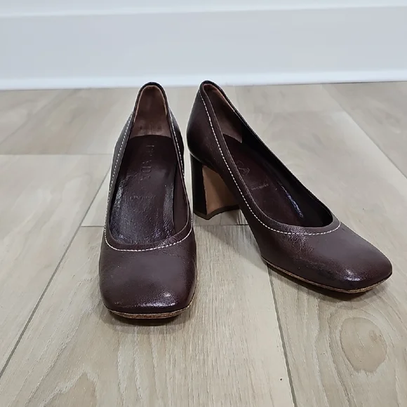 Vintage Prada Dark Brown Leather Heels - Picture 1 of 15